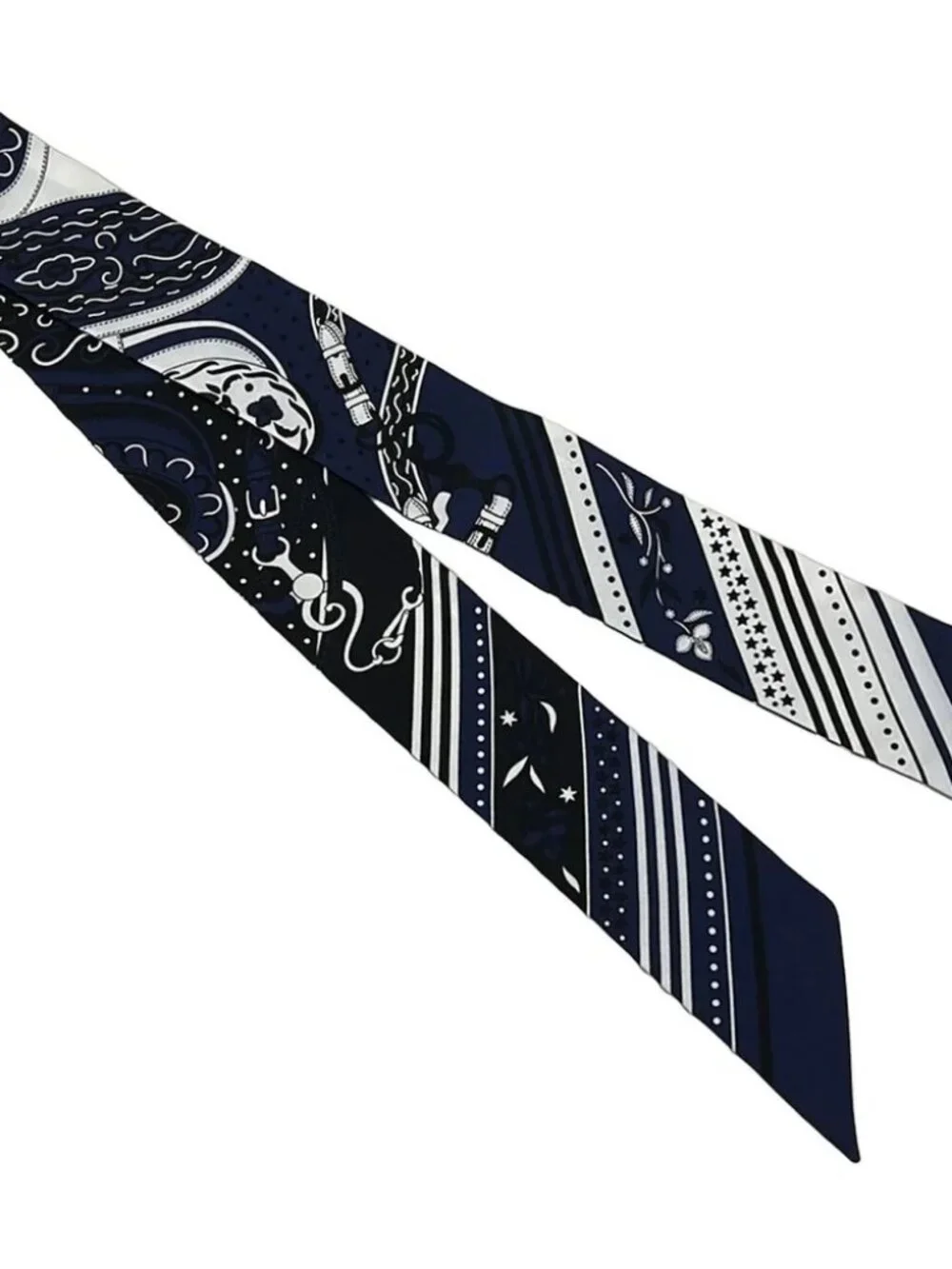 HERMES Twilly Scarf Navy White Silk Scarf